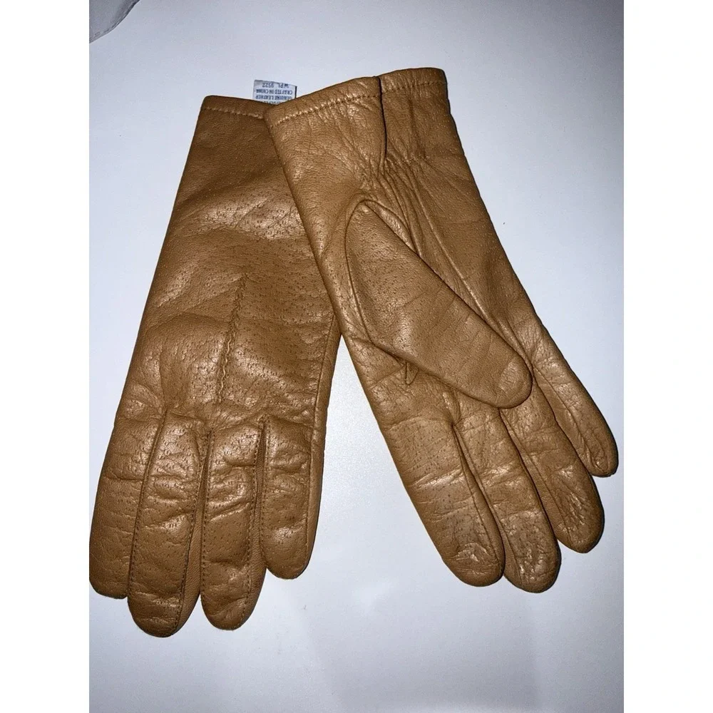 Vintage Fownes 1950s‎ Women's Tan LEATHER GLOVES With Warm Lining size 8.5 D